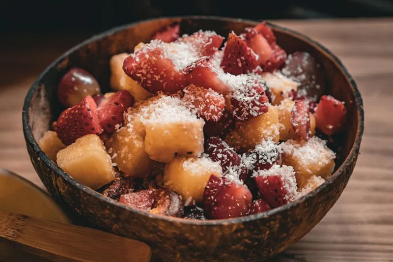 Konkani Style Avnas Ambe Sasam Recipe-Fruit Salad with Coconut