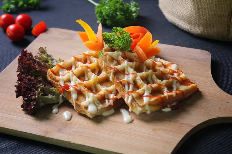 Savory Waffles With Roasted Peppers In Sun Dried Tomato Pesto Recipe