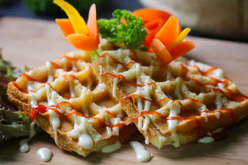 Savory Waffles With Roasted Peppers In Sun Dried Tomato Pesto Recipe — photo 2