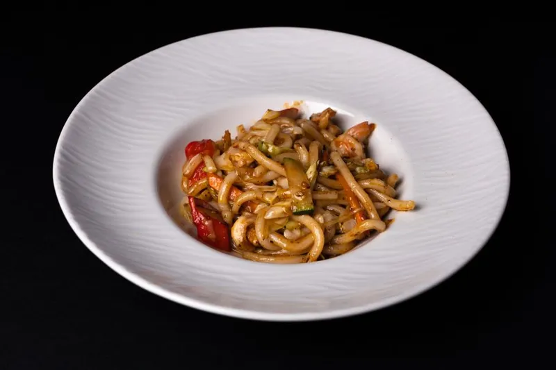 Korean Style Kimchi Udon Stir Fry with Scallions Recipe