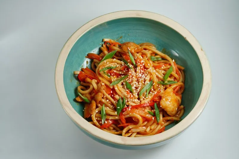 Korean Style Kimchi Udon Stir Fry with Scallions Recipe — photo 2