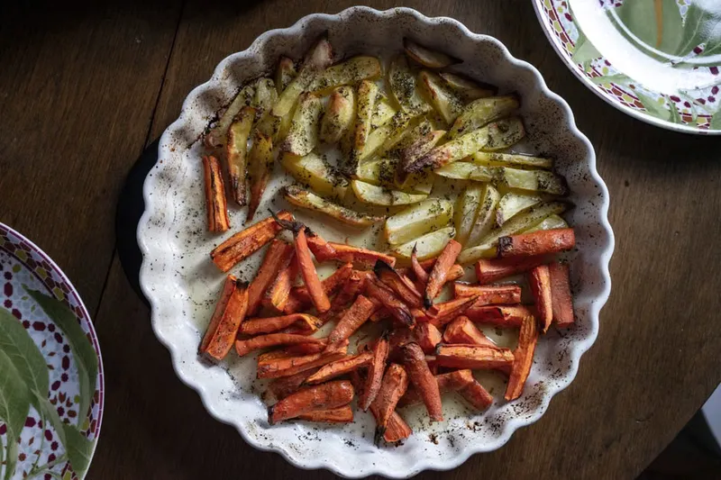 Healthy Vegetable Fries Recipe (Oven roasted Potato, Zucchini and Carrot Fries)