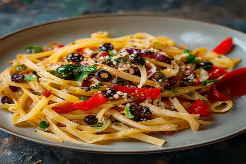 Homemade Tagliatelle Pasta with Capers and Bell peppers Recipe