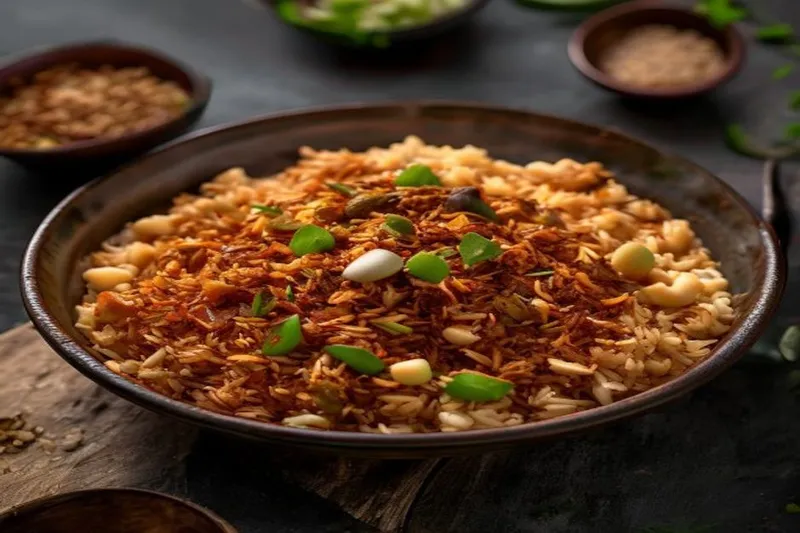 Karwar Style Phodni Phov Recipe- Red Rice Poha With Cashew Nuts