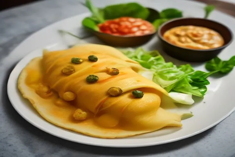 Chickpea Flour Crepes Recipe With Salad And Chutney Spread