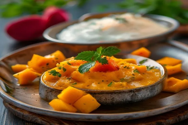 American Perugu Pachadi Recipe -Raw Mango Yogurt Pachadi