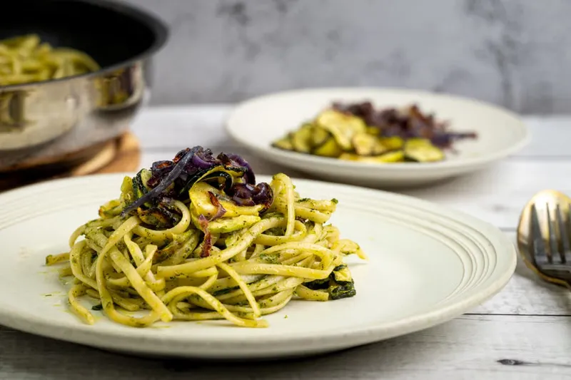 Zoodles Tossed In Cashew Cilantro Pesto Recipe (Vegan)