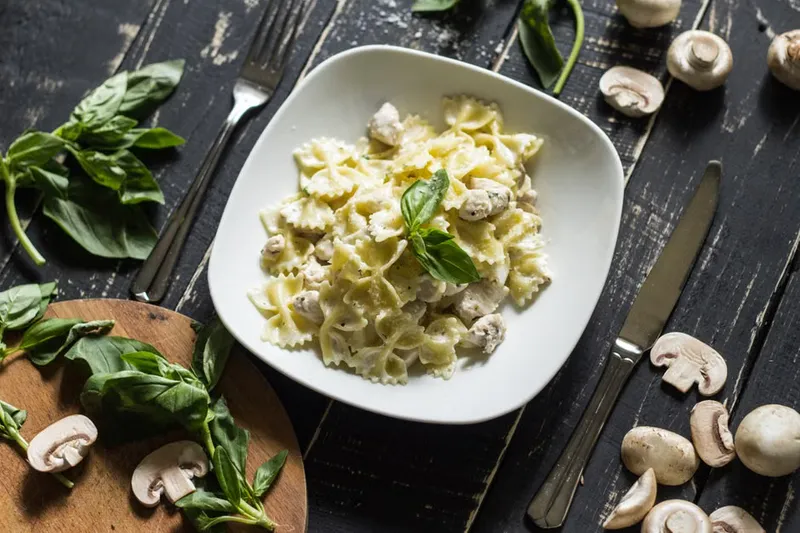 Baked Farfalle Pasta With Mushrooms Peas And Lemon White Sauce Recipe — photo 2