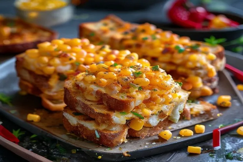 Cheesy Corn And Onion Toasts Recipe