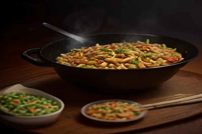Vegetarian Chinese Sizzler With Noodles & Momos Recipe