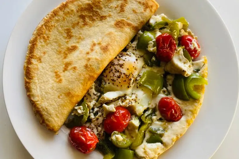 Whole Wheat Crepe With Eggs And Roasted Peppers Recipe — photo 2