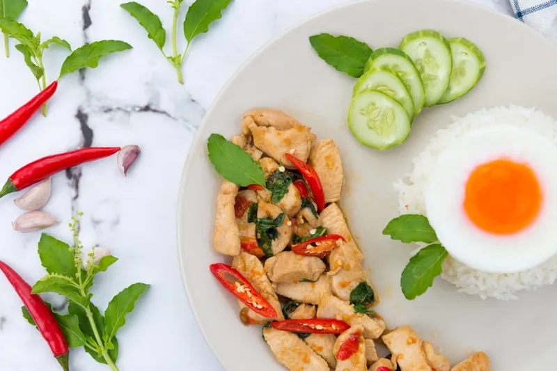 Layered Thai Basil & Tofu Rice Recipe