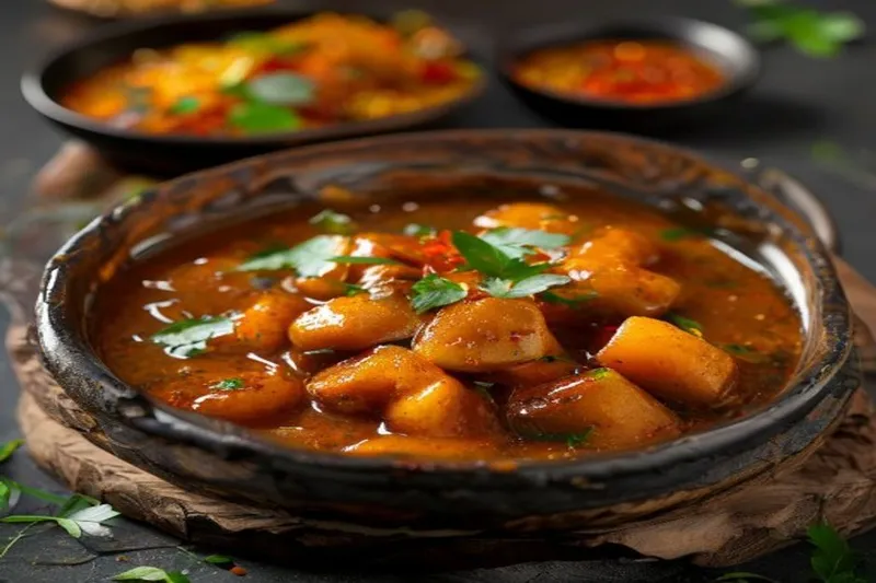Andhra Style Chilakada Dumpa Pulusu Recipe (Sweet Potato in Tangy, Sweet & Spicy Curry Recipe)